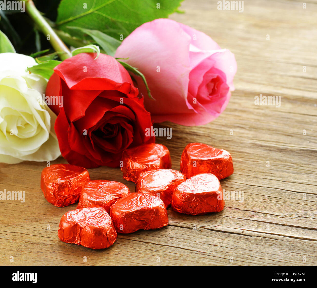 Flowers And Gifts For Valentine S Day Roses Chocolates And Jewelry Stock Photo Alamy