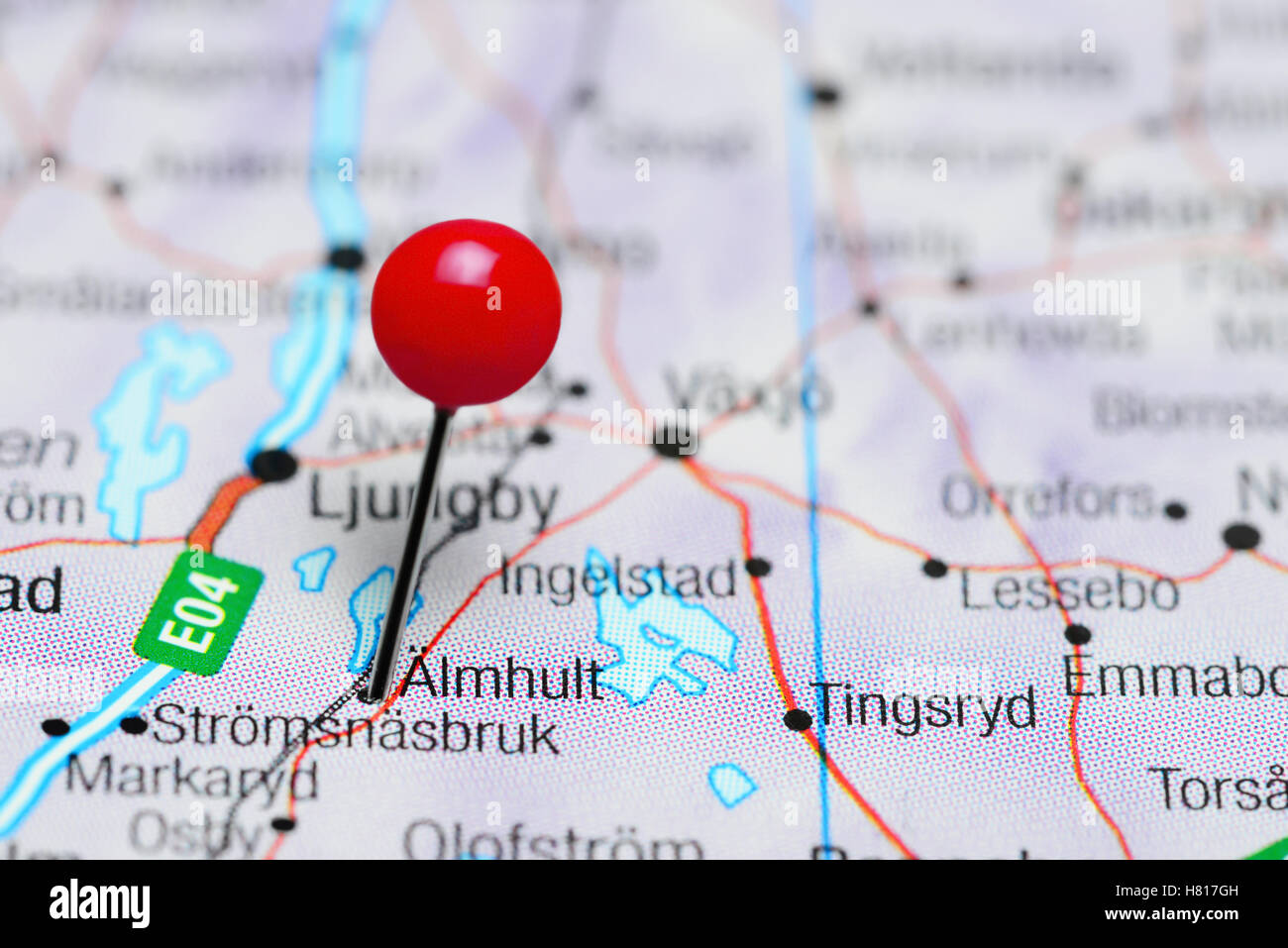 Almhult pinned on a map of Sweden Stock Photo Alamy