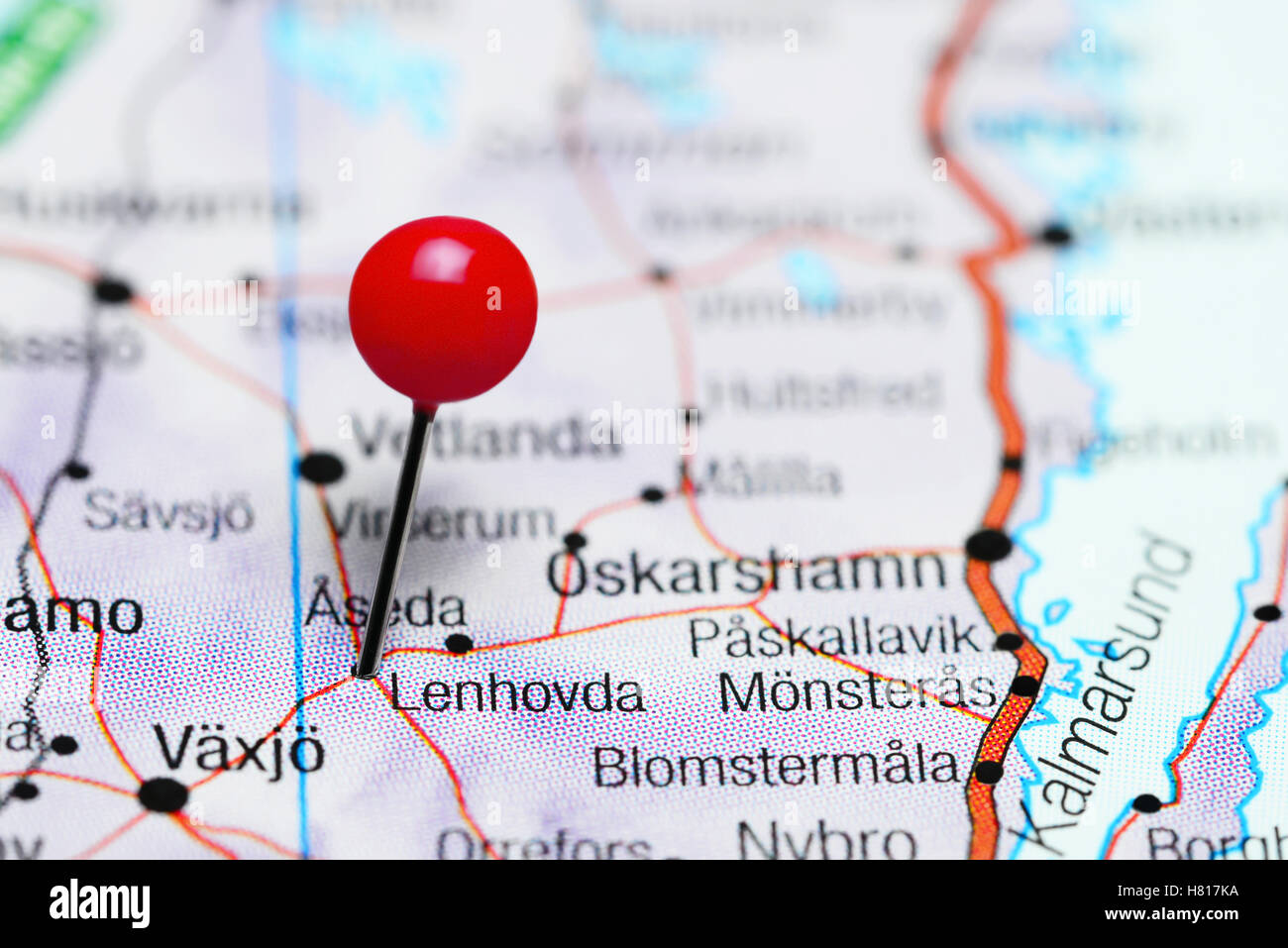 Lenhovda pinned on a map of Sweden Stock Photo
