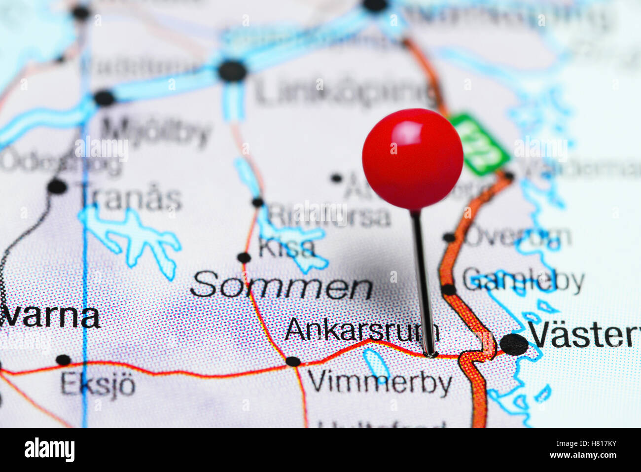 Ankarsrum pinned on a map of Sweden Stock Photo