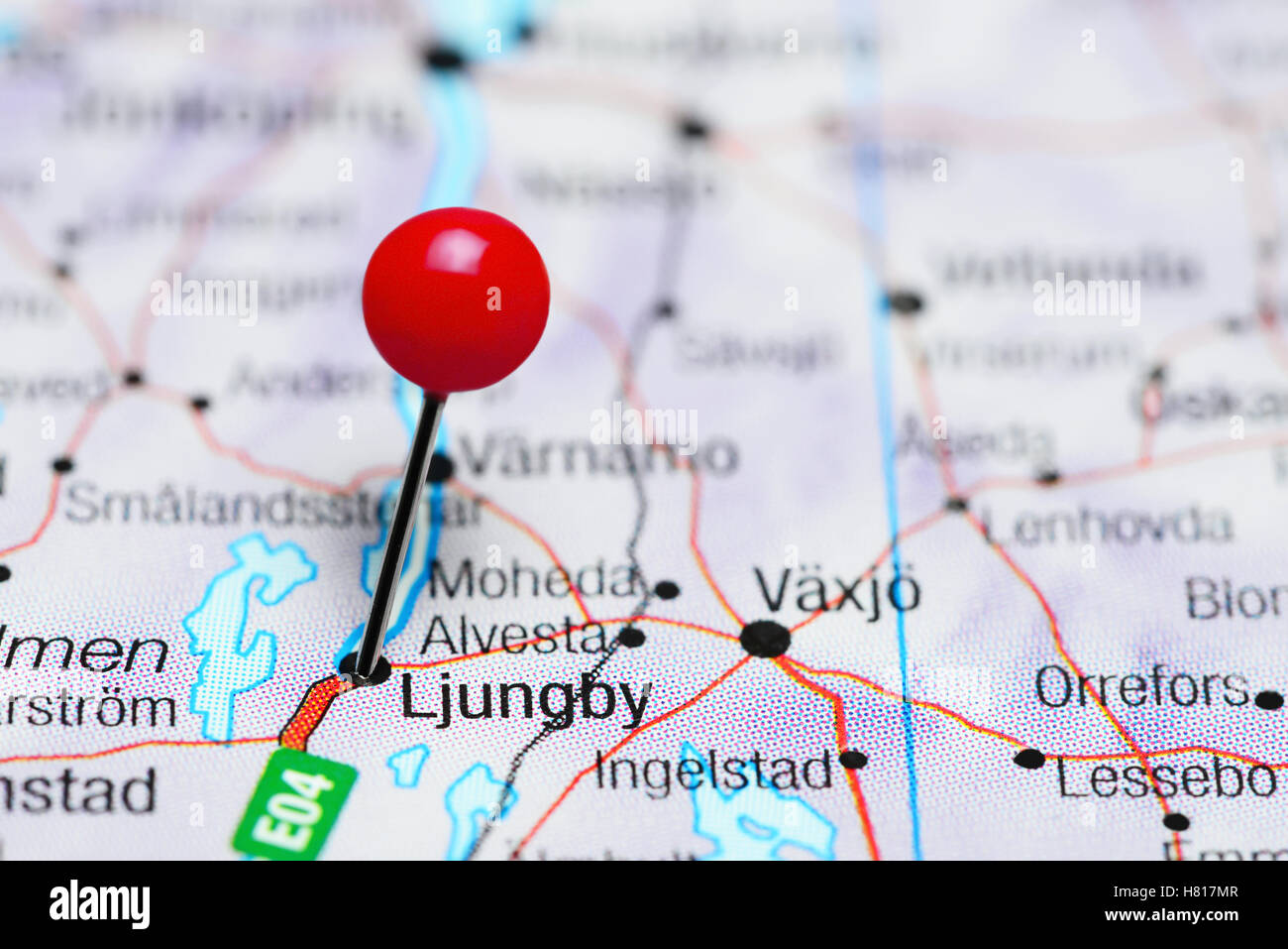 Ljungby pinned on a map of Sweden Stock Photo