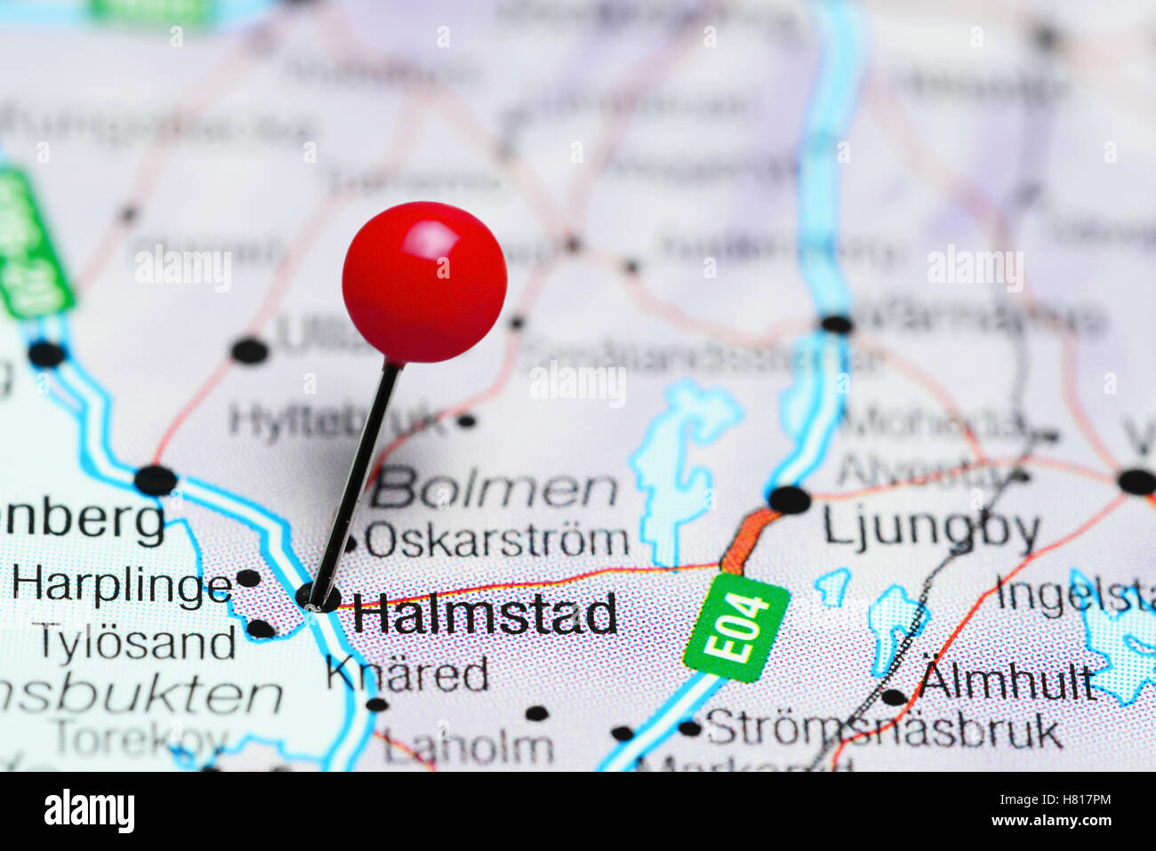Halmstad pinned on a map of Sweden Stock Photo