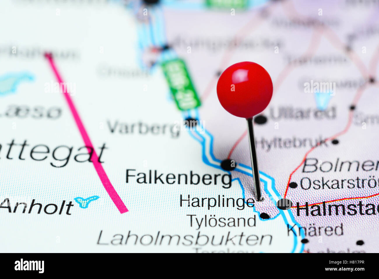 Harplinge pinned on a map of Sweden Stock Photo
