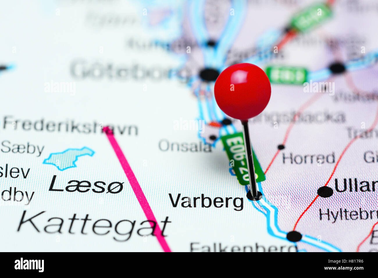 Varberg pinned on a map of Sweden Stock Photo