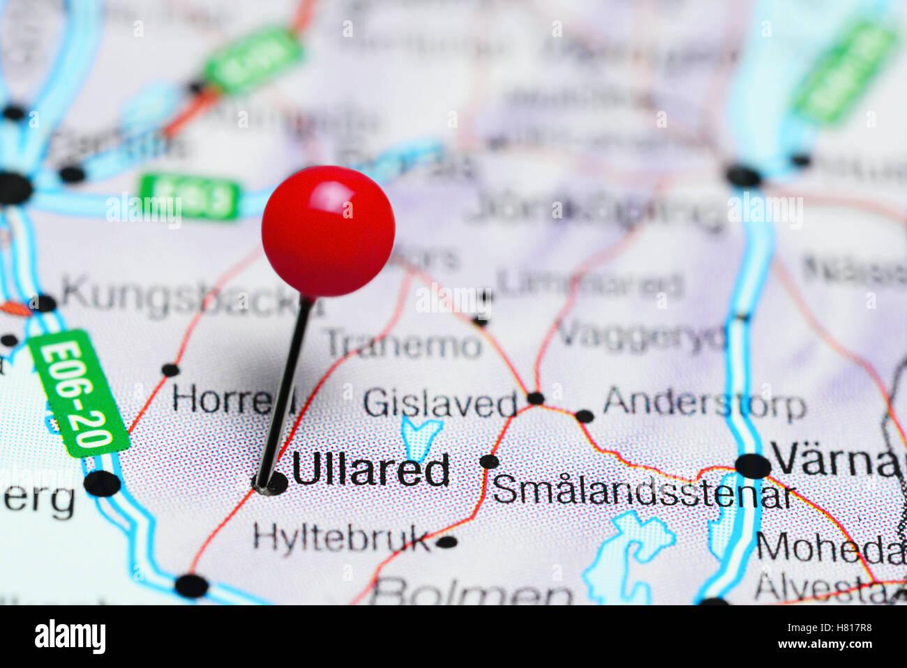 Ullared pinned on a map of Sweden Stock Photo
