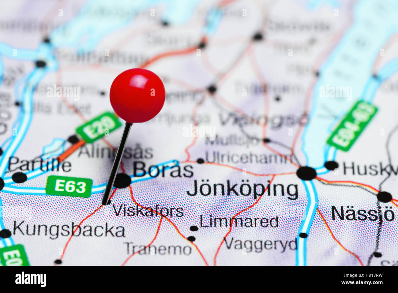Viskafors pinned on a map of Sweden Stock Photo