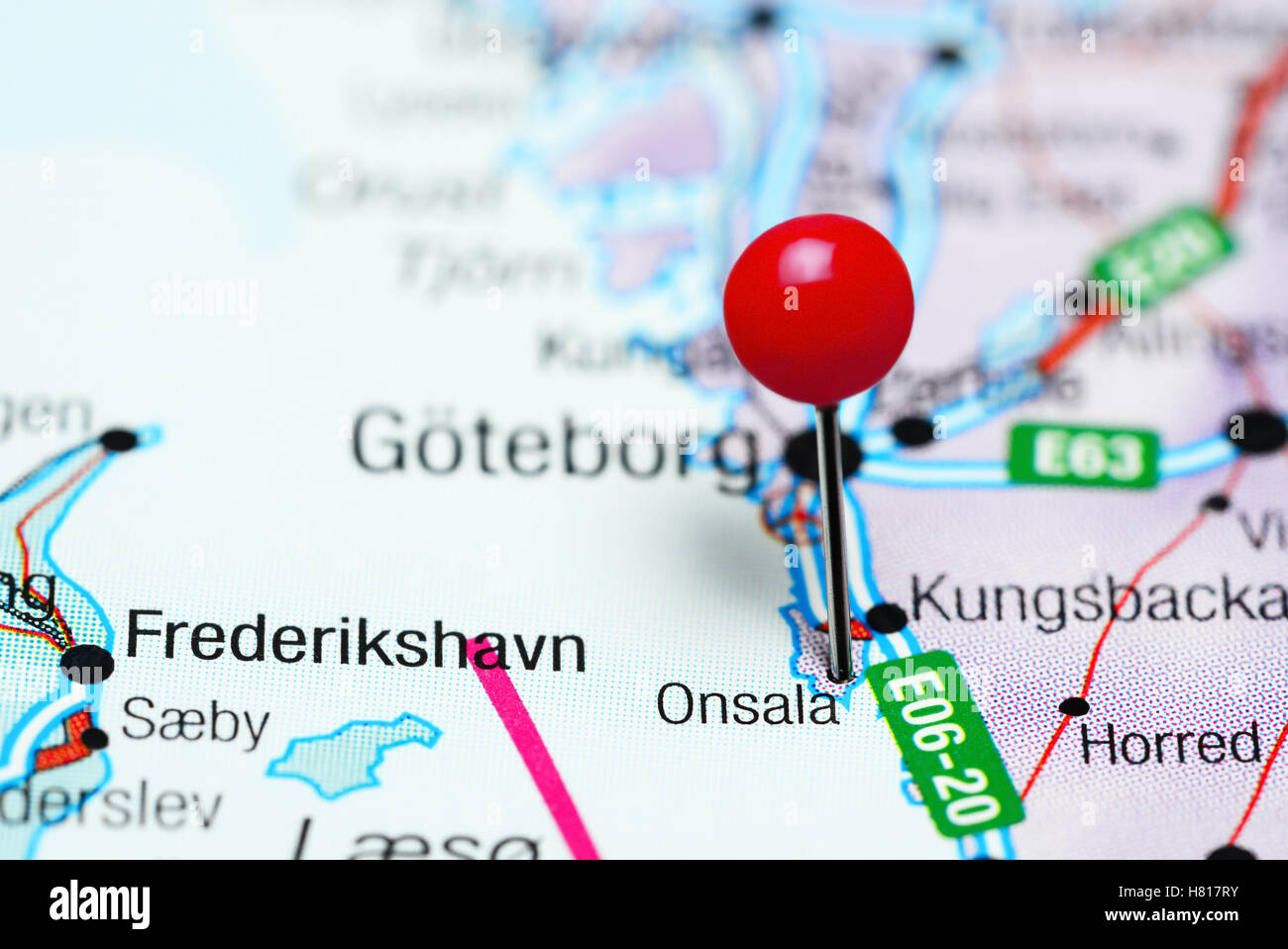 Onsala pinned on a map of Sweden Stock Photo