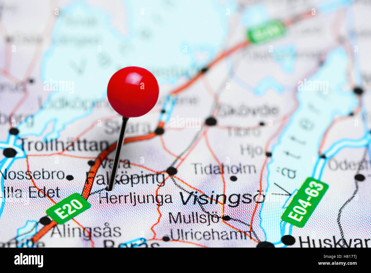 Herrljunga pinned on a map of Sweden Stock Photo