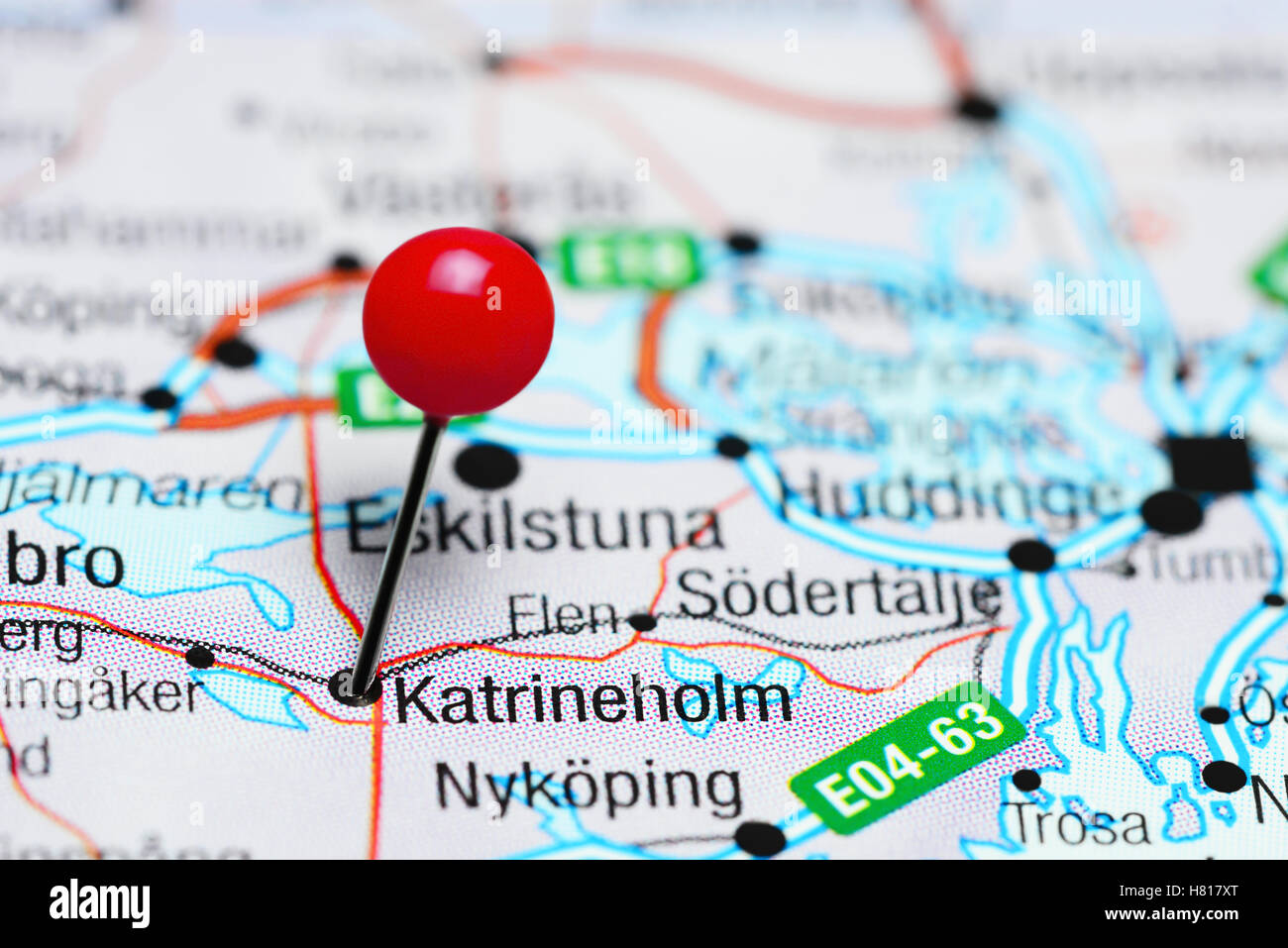 Katrineholm pinned on a map of Sweden Stock Photo