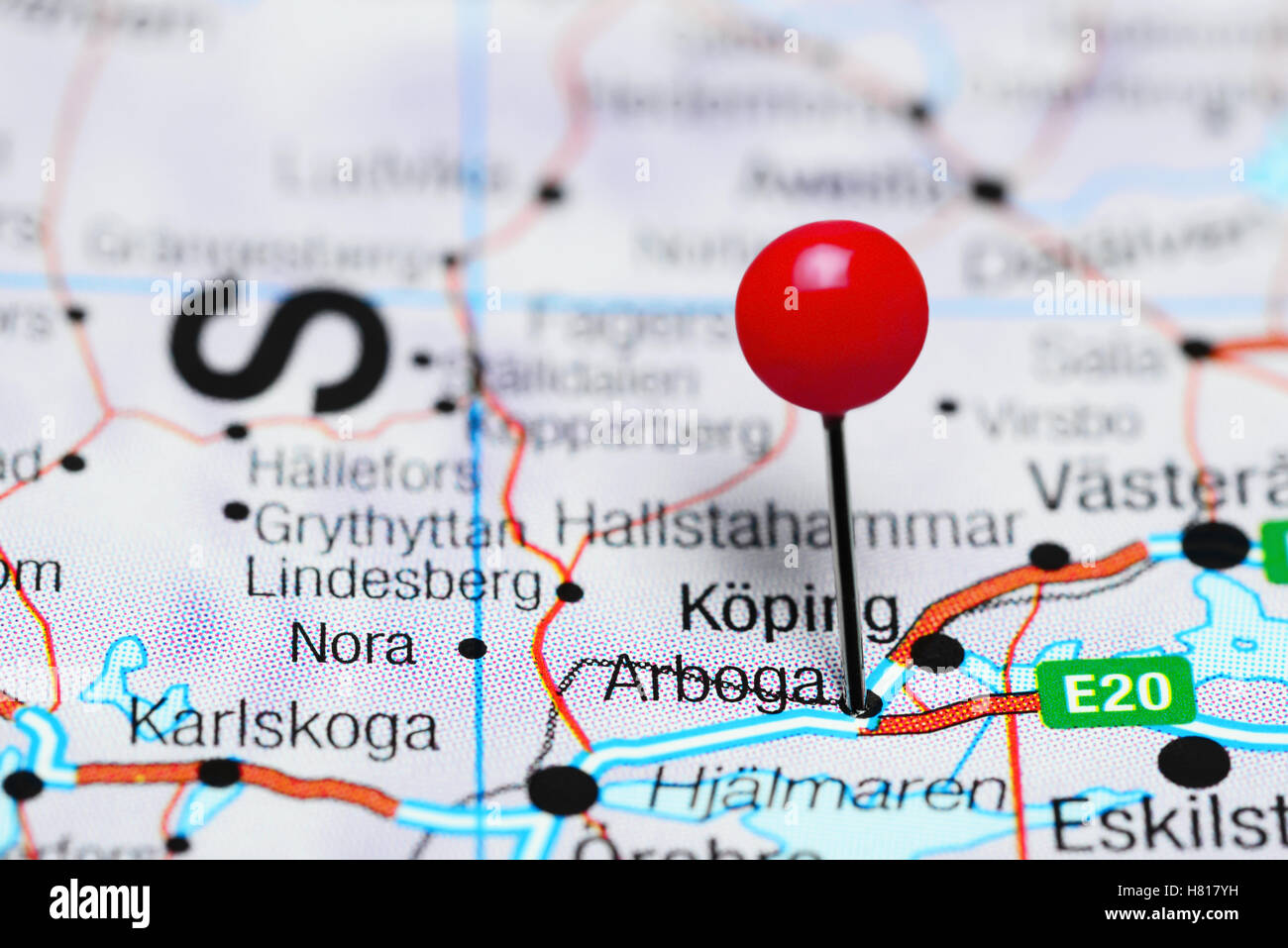 Arboga pinned on a map of Sweden Stock Photo