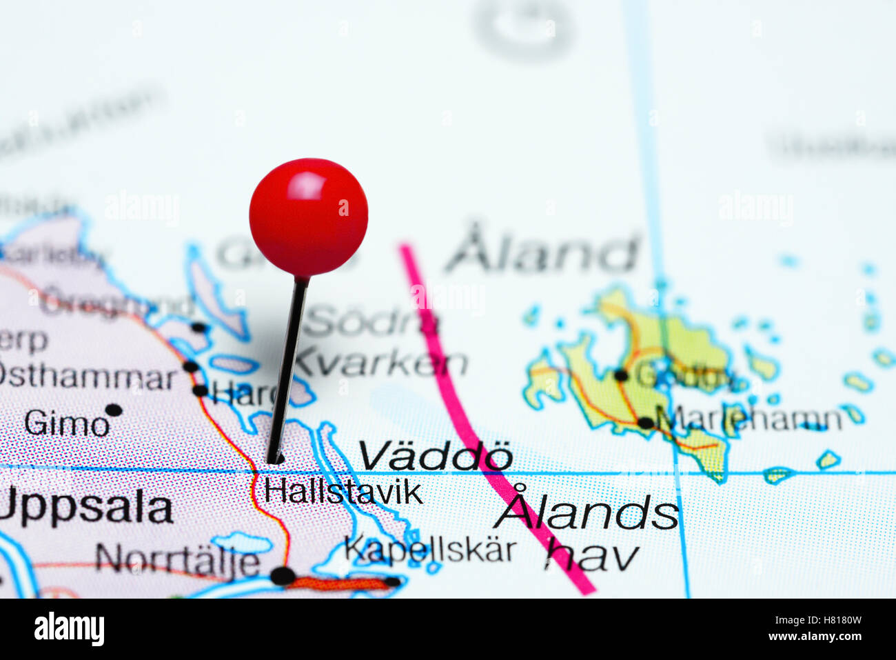 Hallstavik pinned on a map of Sweden Stock Photo