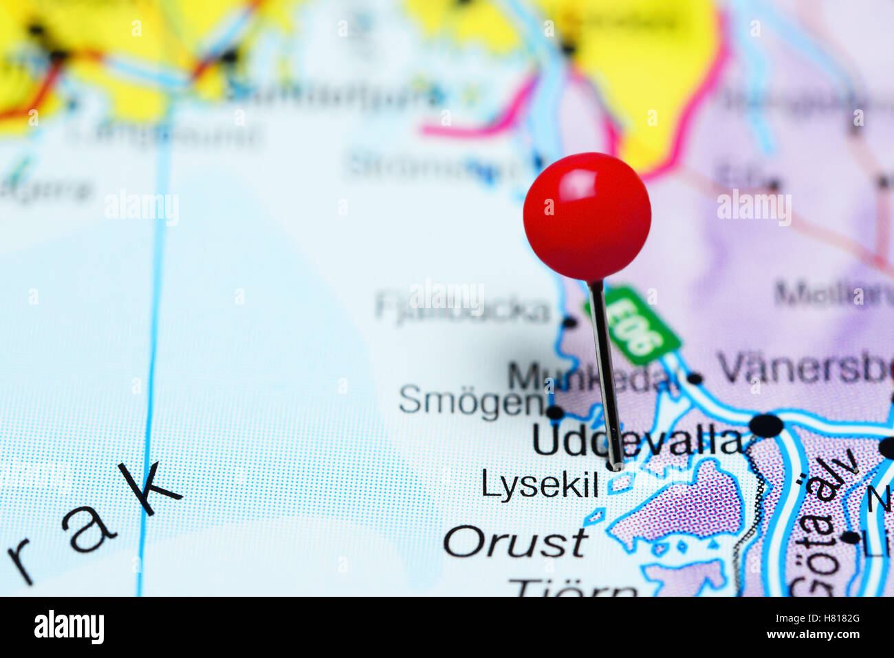 Lysekil pinned on a map of Sweden Stock Photo