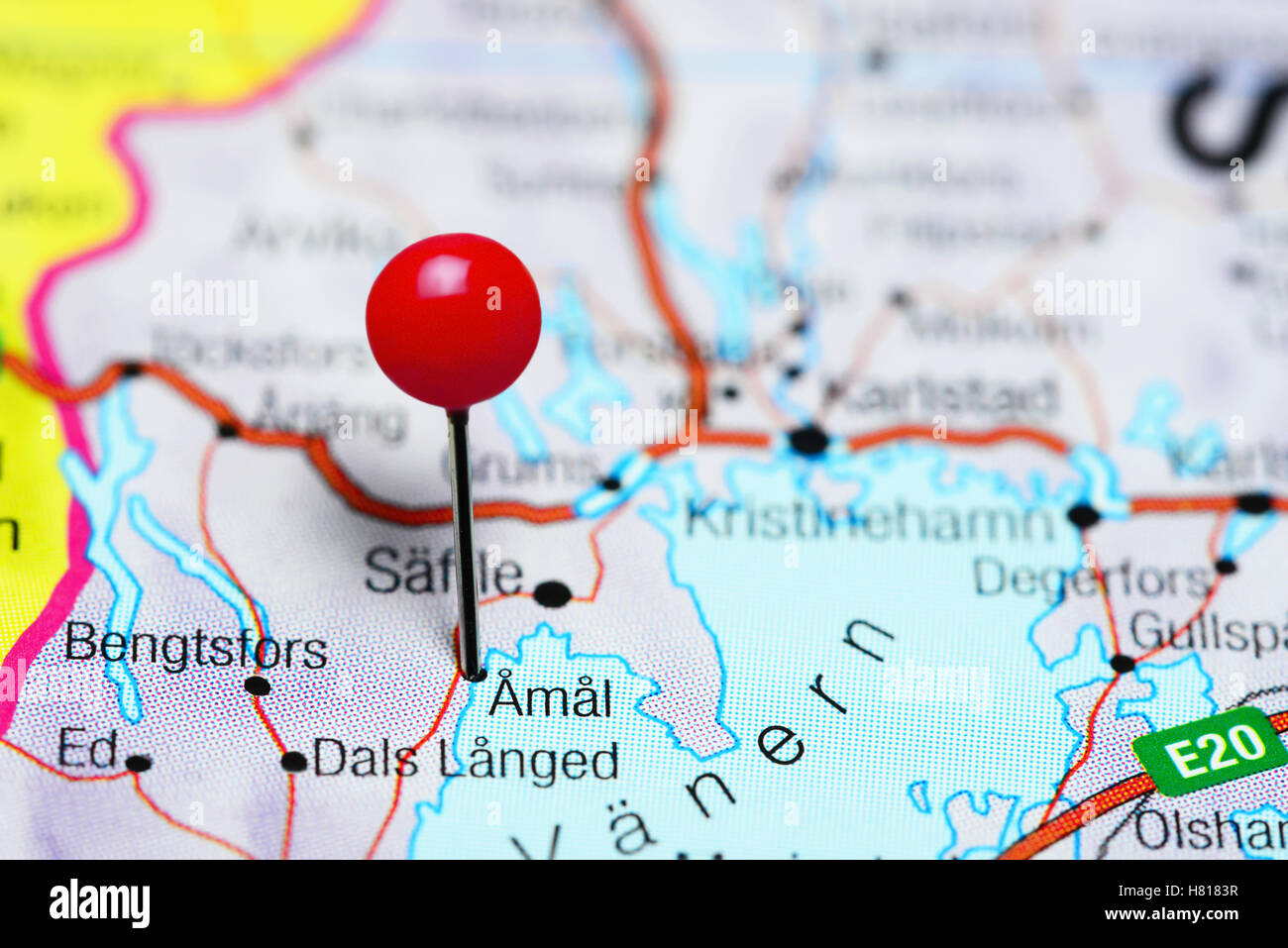 Amal pinned on a map of Sweden Stock Photo