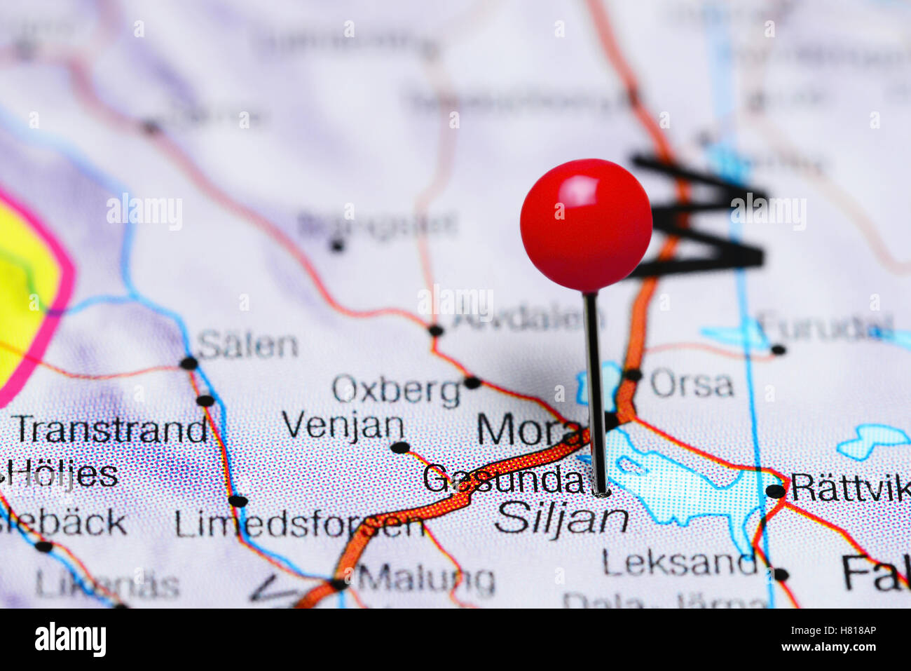 Gesunda pinned on a map of Sweden Stock Photo