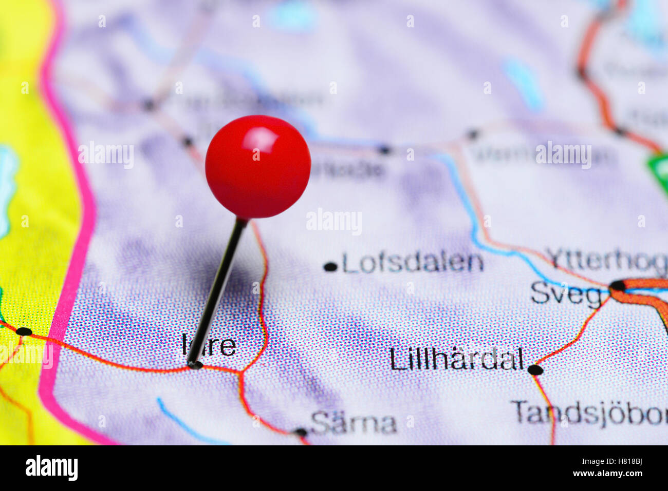 Idre pinned on a map of Sweden Stock Photo