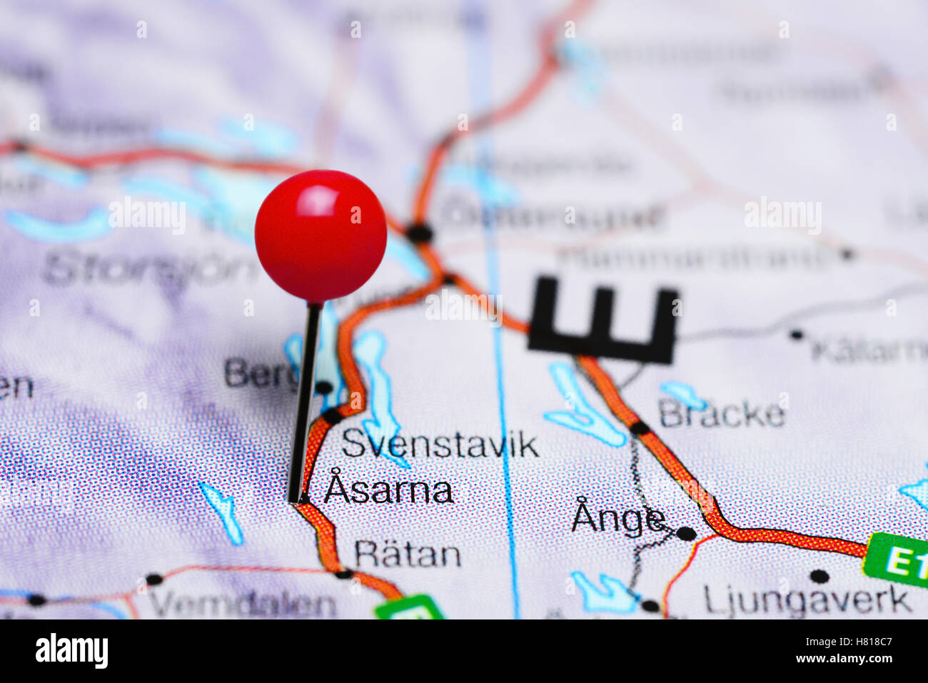 Asarna pinned on a map of Sweden Stock Photo