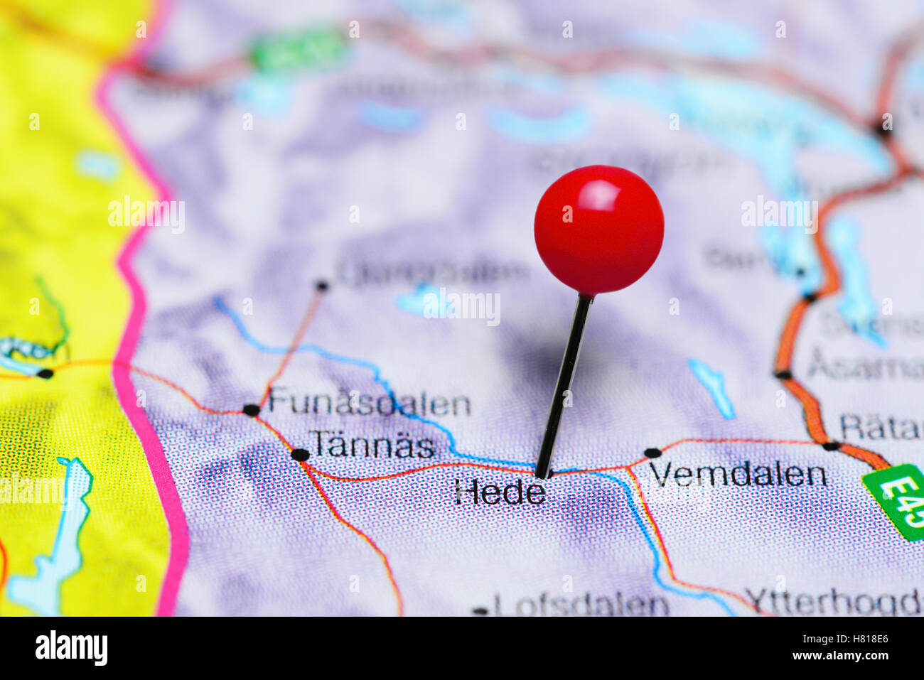 Hede pinned on a map of Sweden Stock Photo