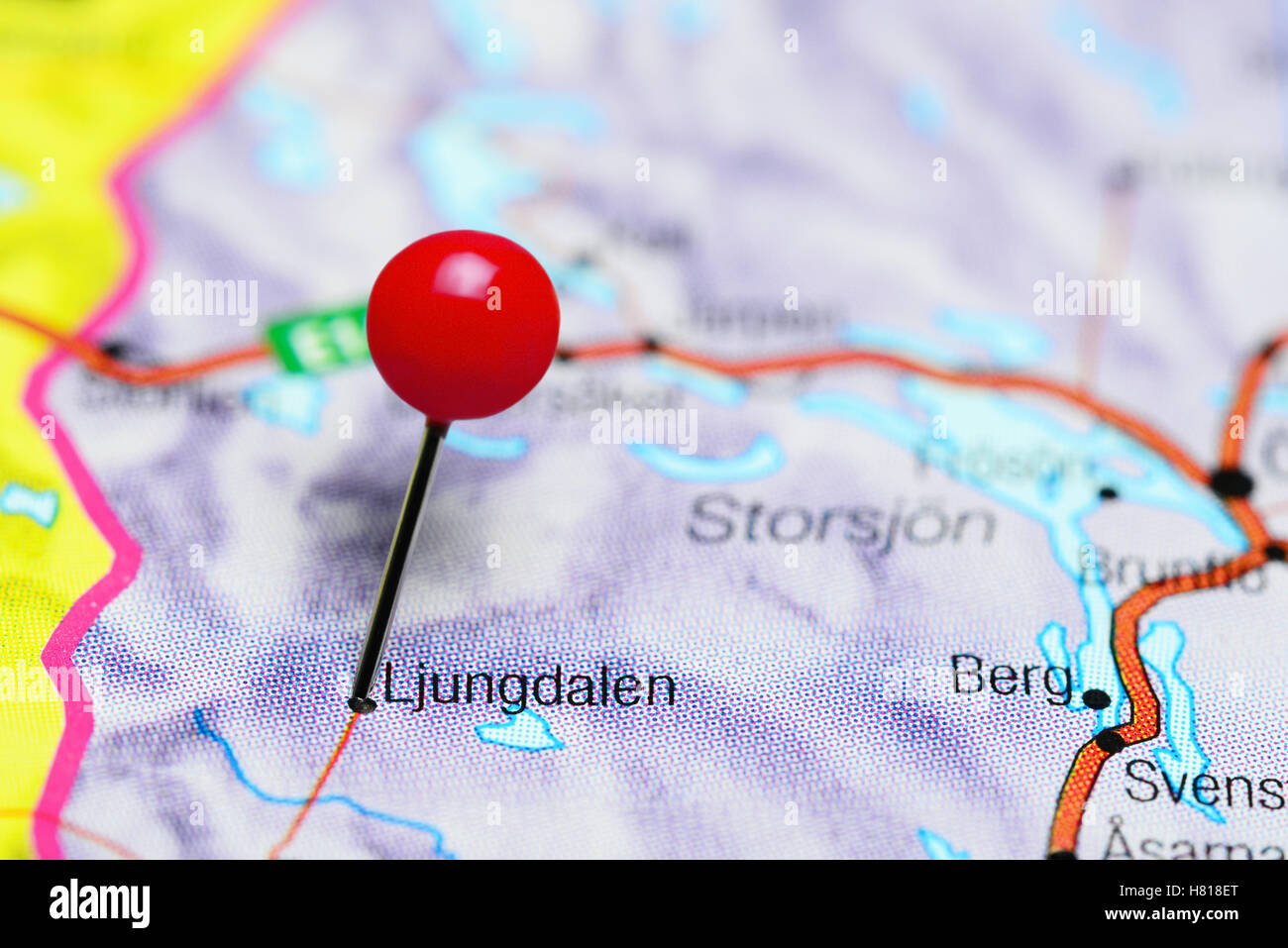 Ljungdalen pinned on a map of Sweden Stock Photo