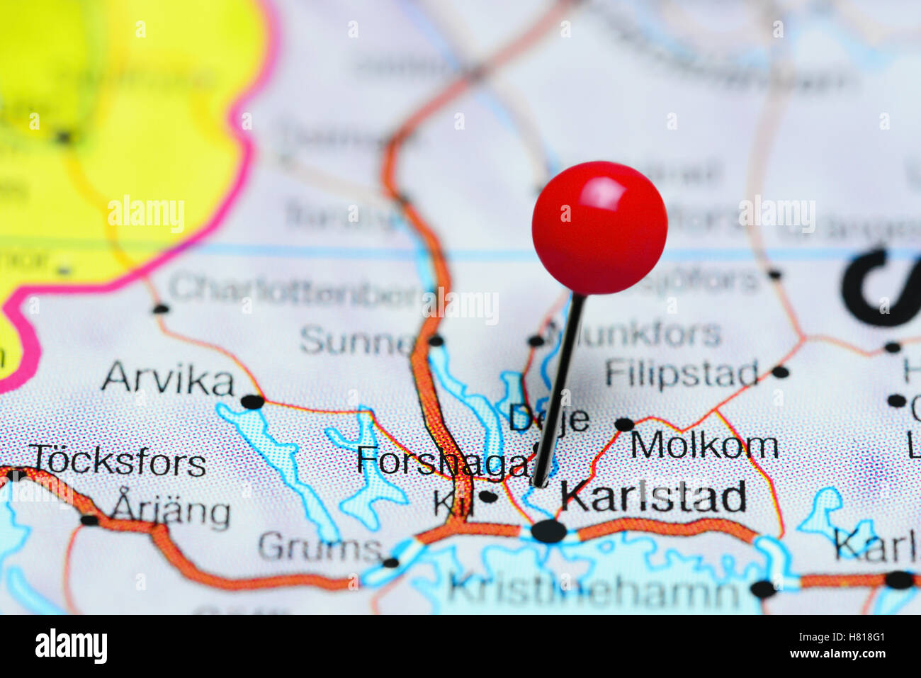 Forshaga pinned on a map of Sweden Stock Photo