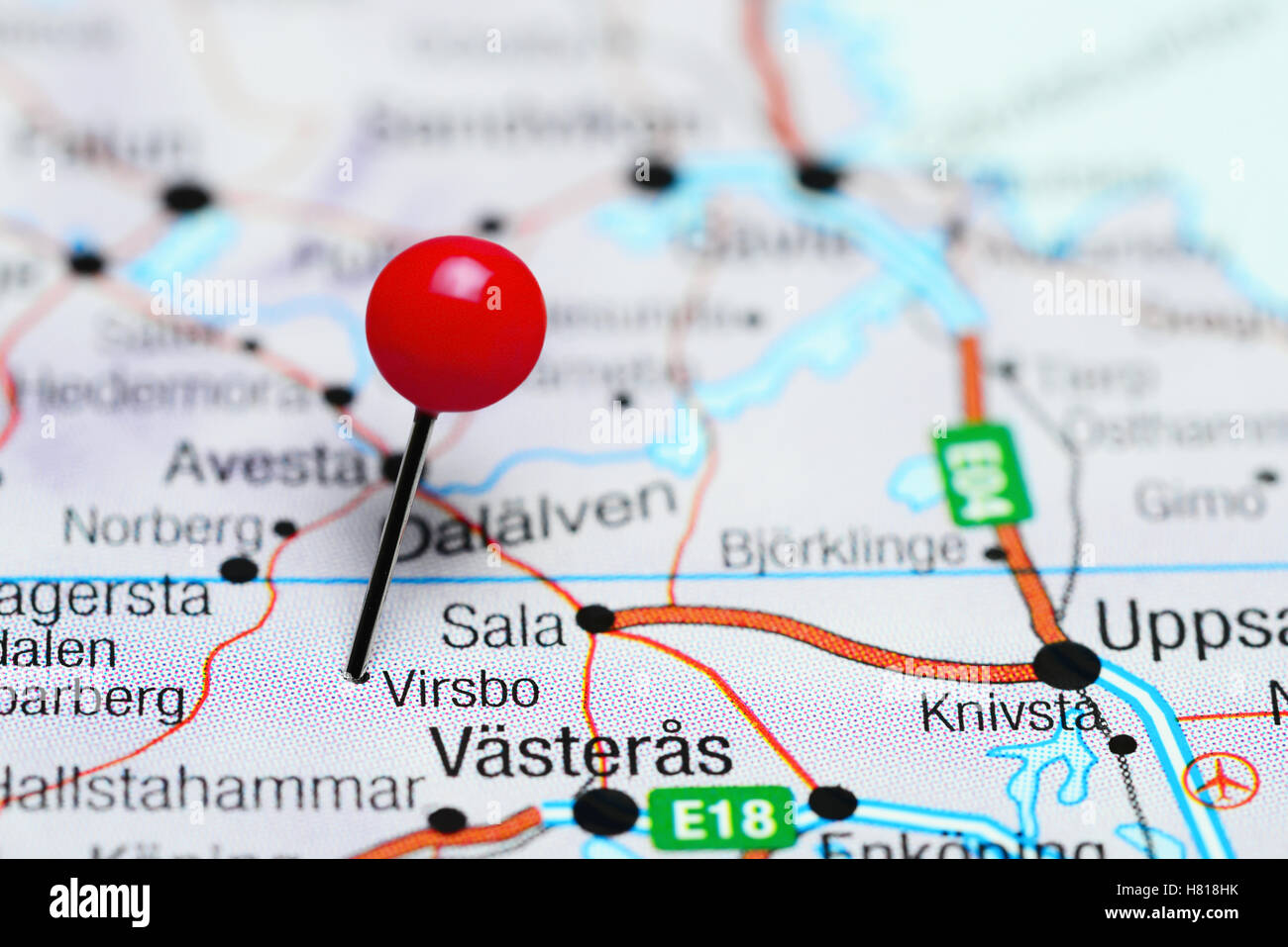 Virsbo pinned on a map of Sweden Stock Photo