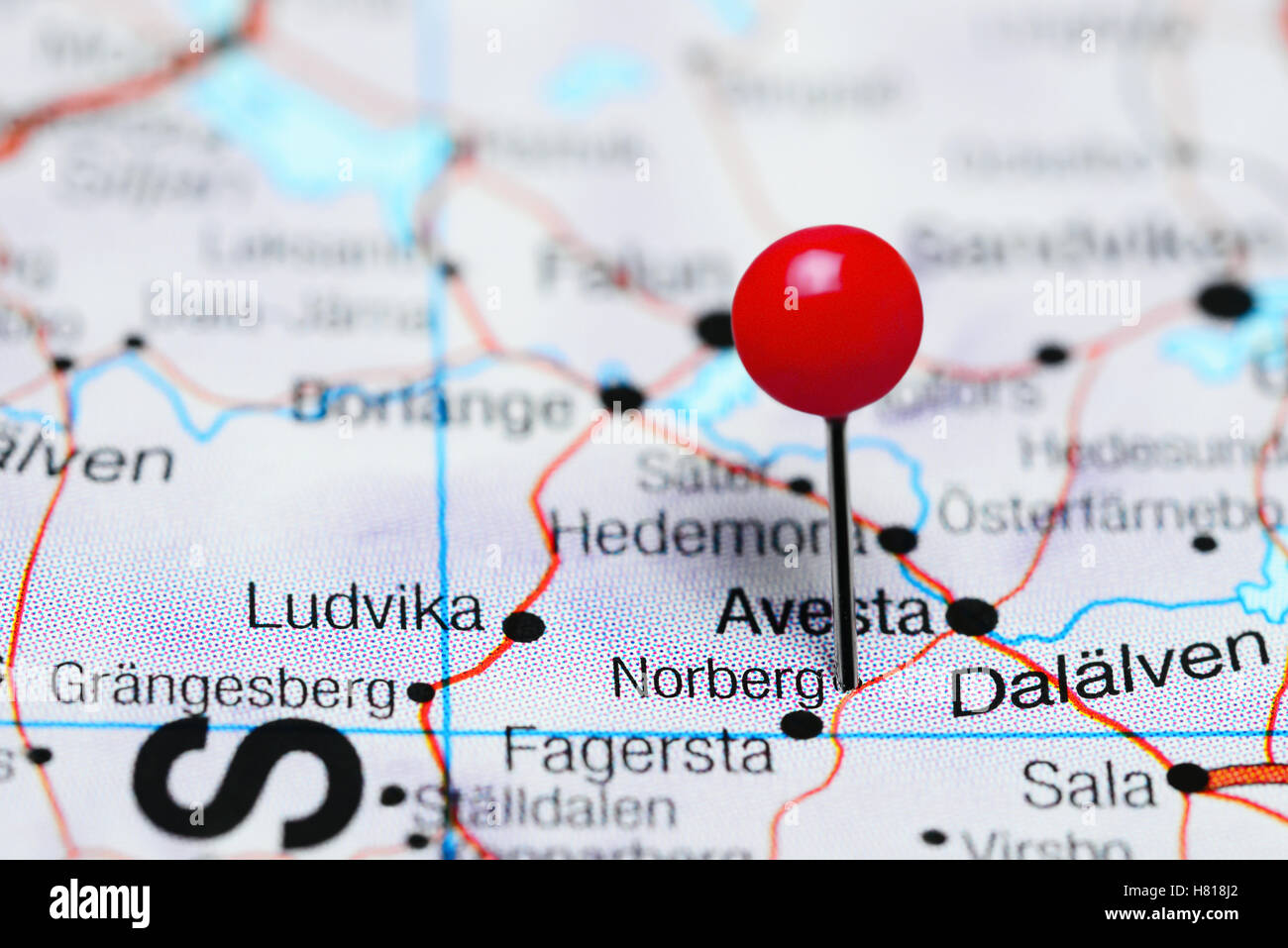 Norberg pinned on a map of Sweden Stock Photo