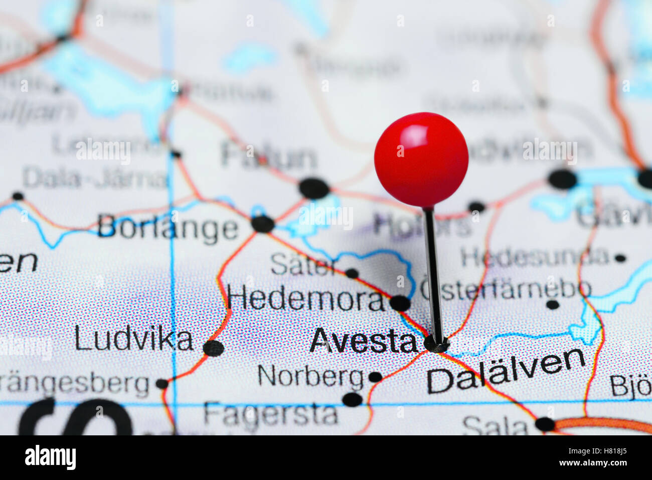 Avesta pinned on a map of Sweden Stock Photo