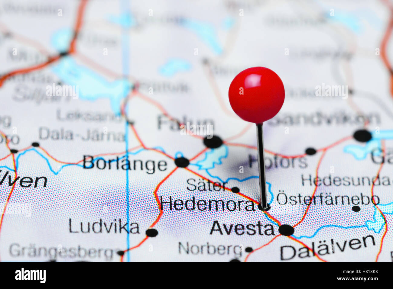 Hedemora pinned on a map of Sweden Stock Photo