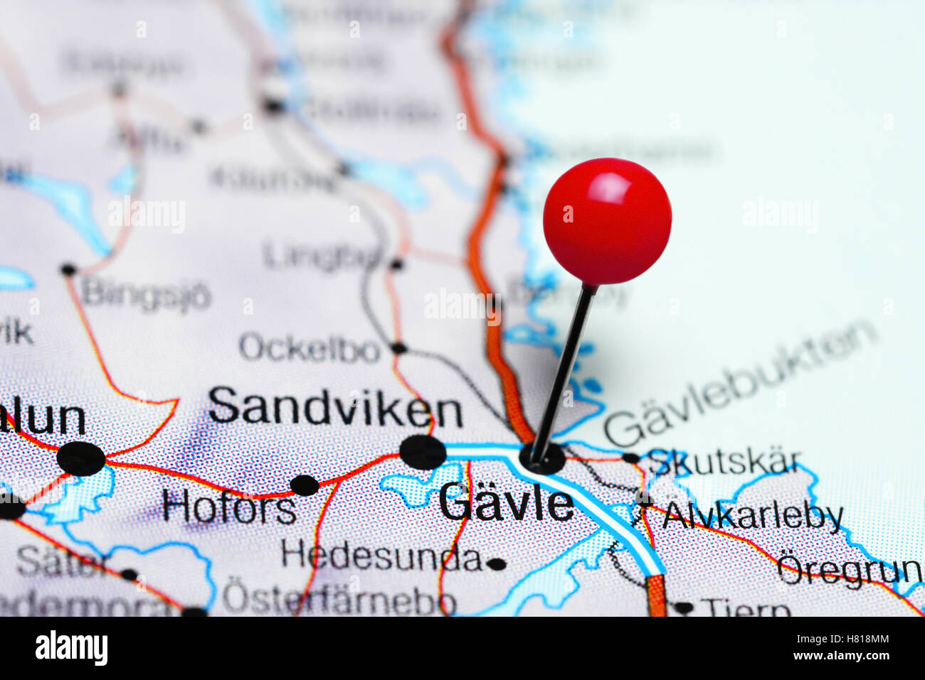 Gavle pinned on a map of Sweden Stock Photo