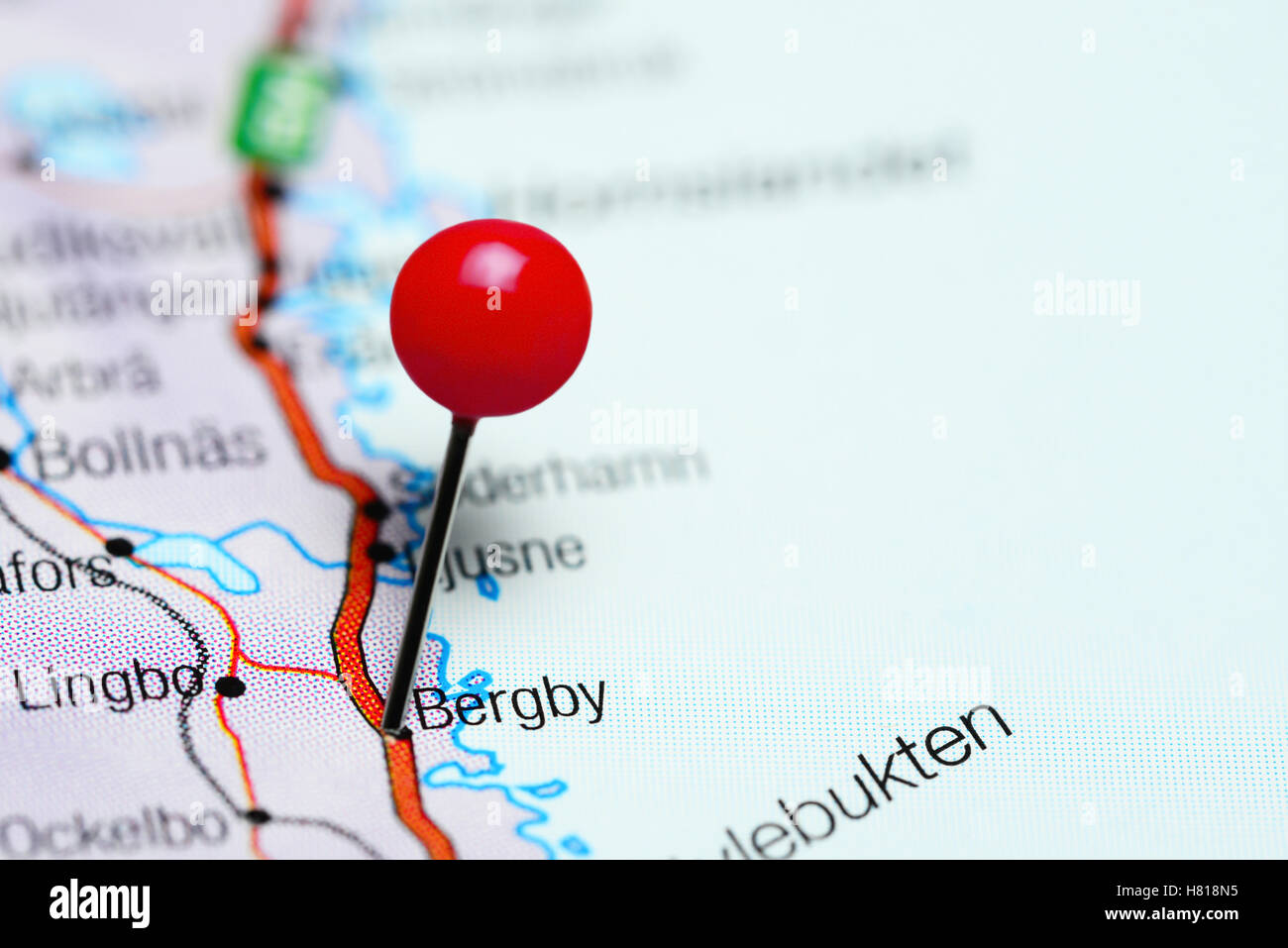 Bergby pinned on a map of Sweden Stock Photo