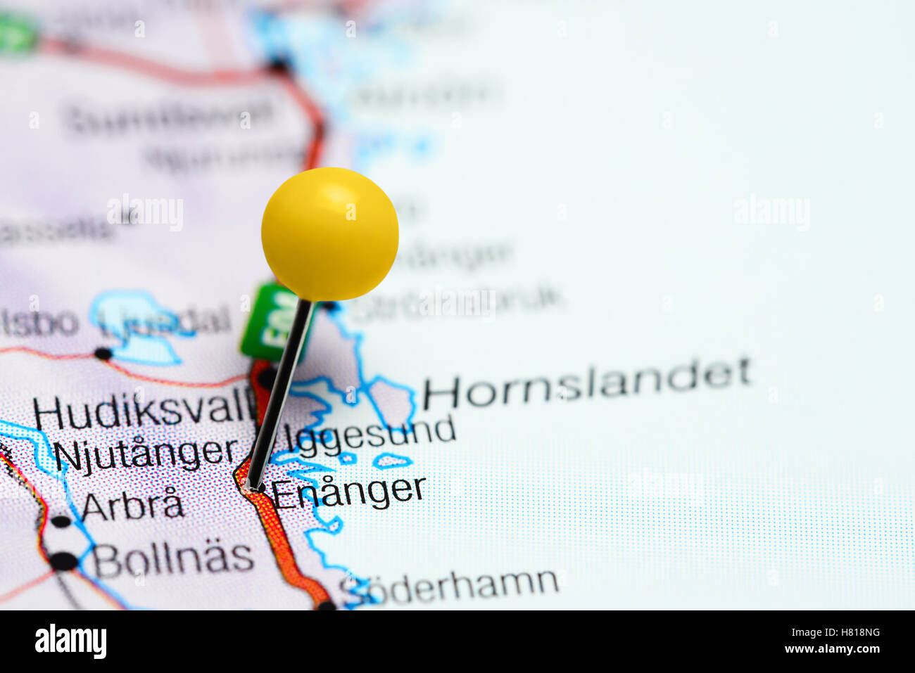 Enanger pinned on a map of Sweden Stock Photo