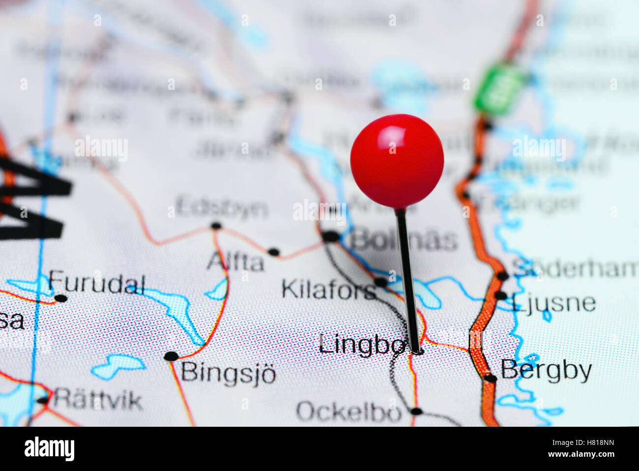 Lingbo pinned on a map of Sweden Stock Photo
