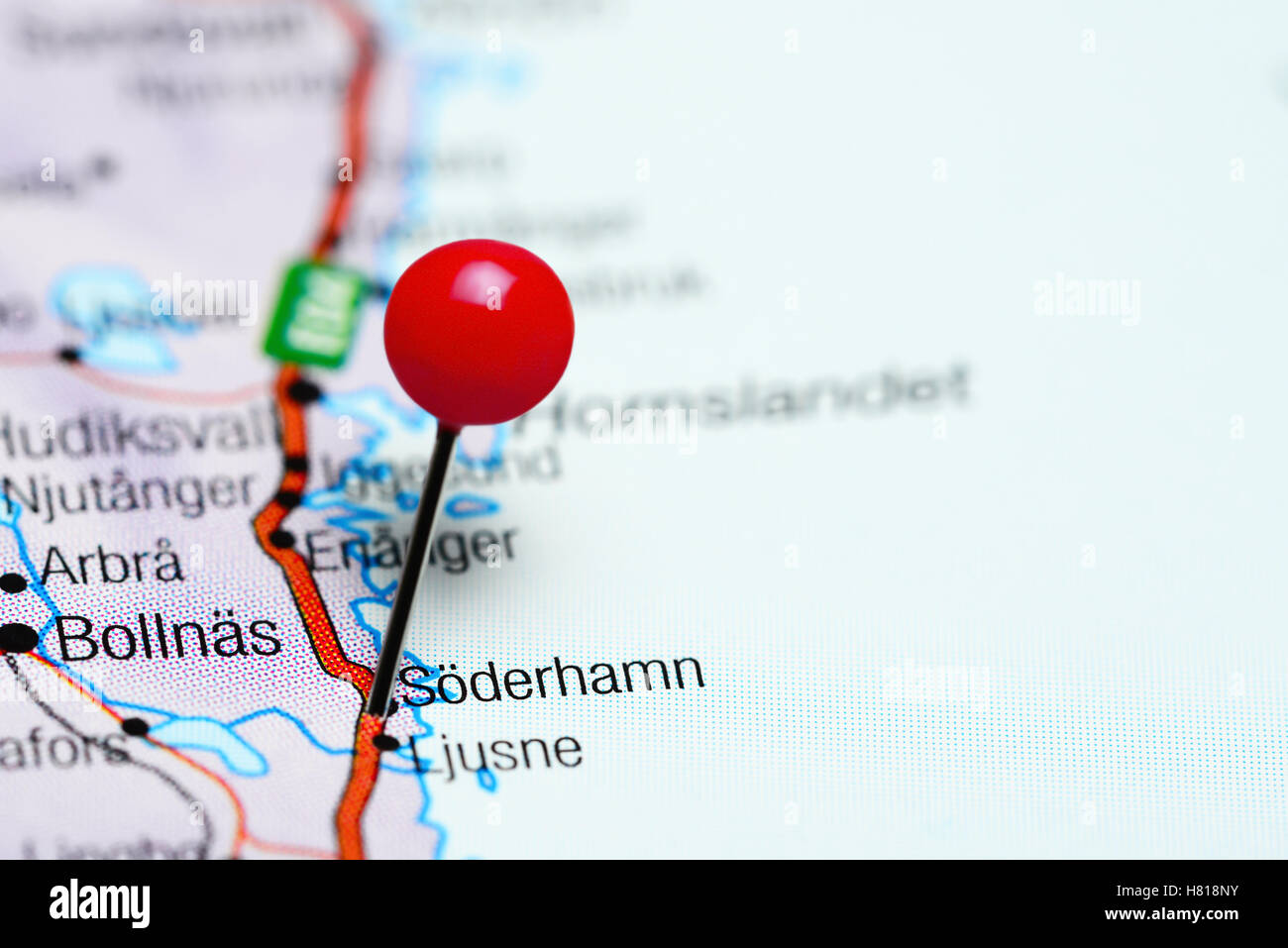 Soderhamn pinned on a map of Sweden Stock Photo