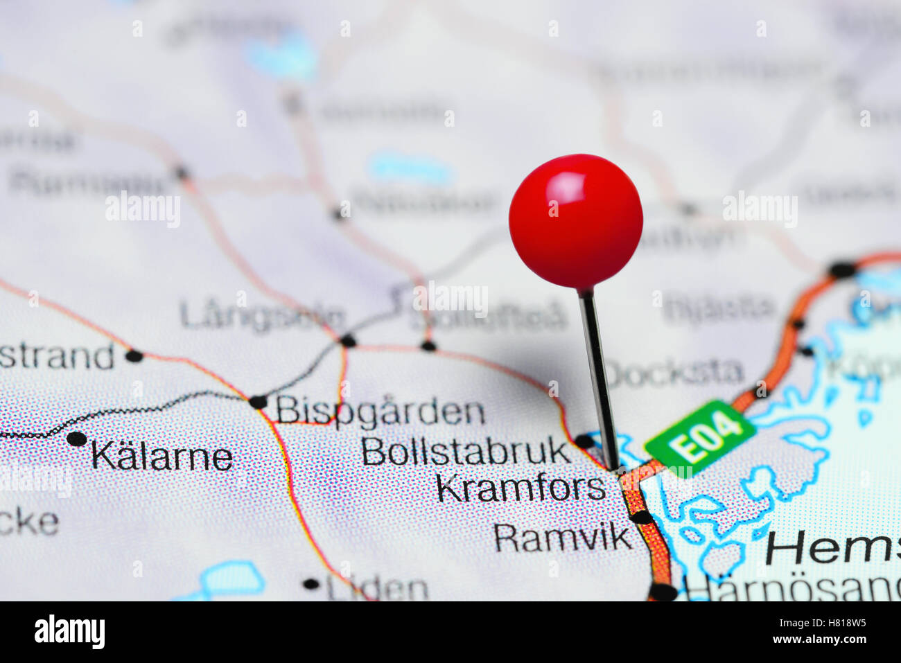 Kramfors pinned on a map of Sweden Stock Photo