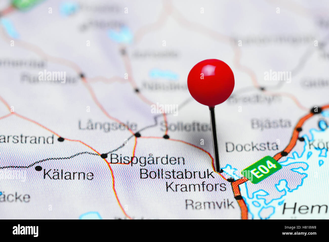 Bollstabruk pinned on a map of Sweden Stock Photo