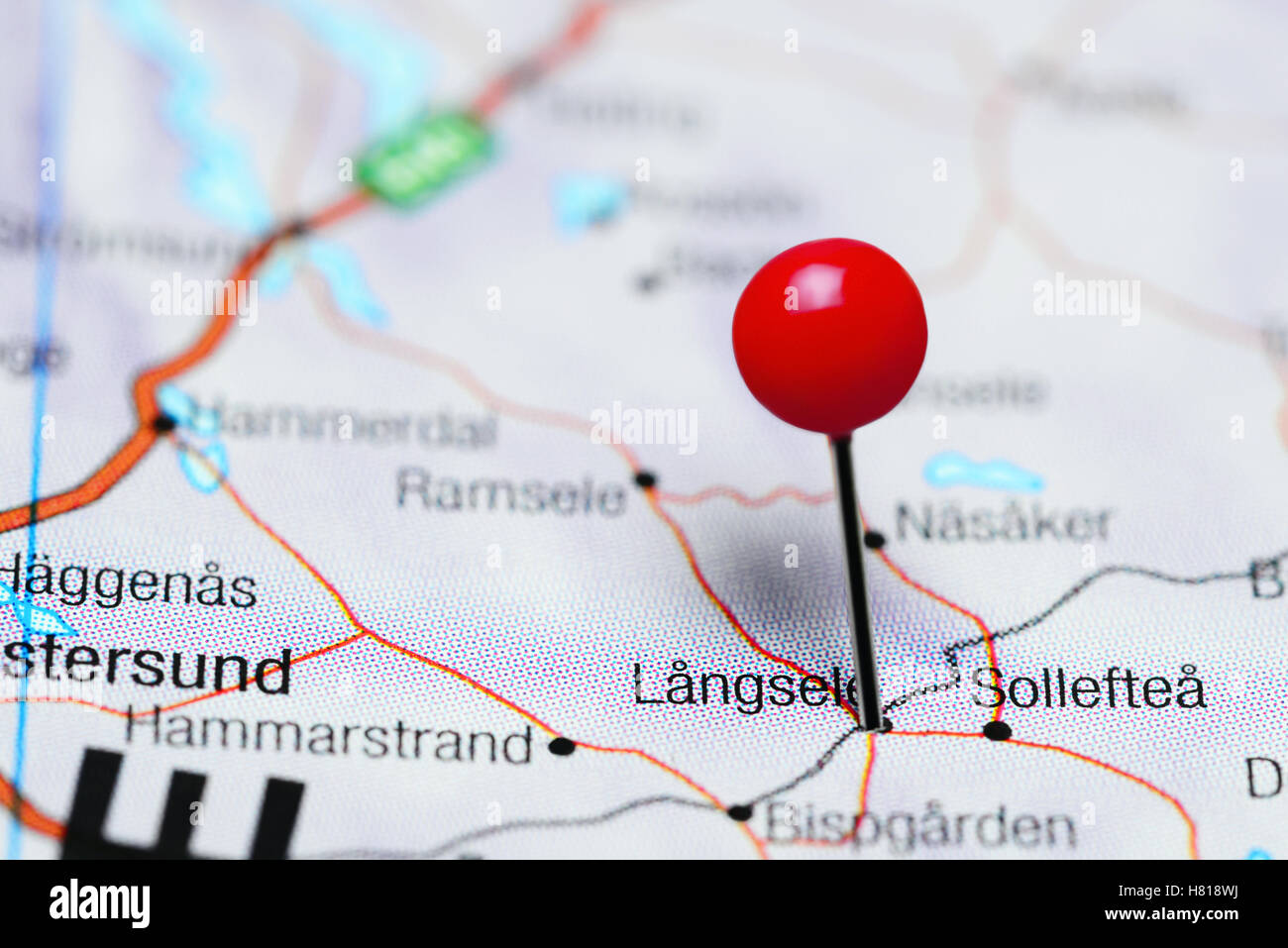 Langsele pinned on a map of Sweden Stock Photo