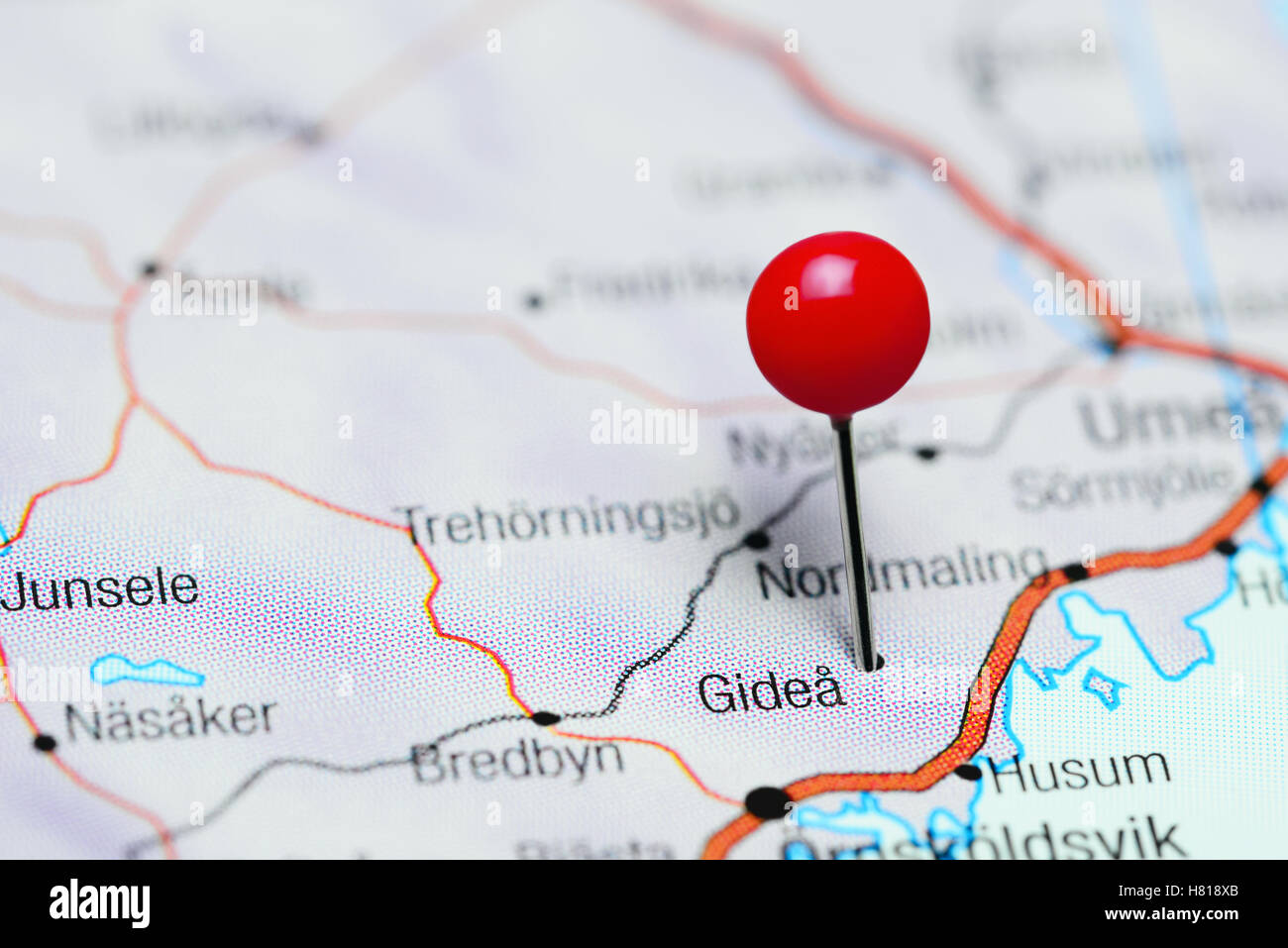 Gidea pinned on a map of Sweden Stock Photo