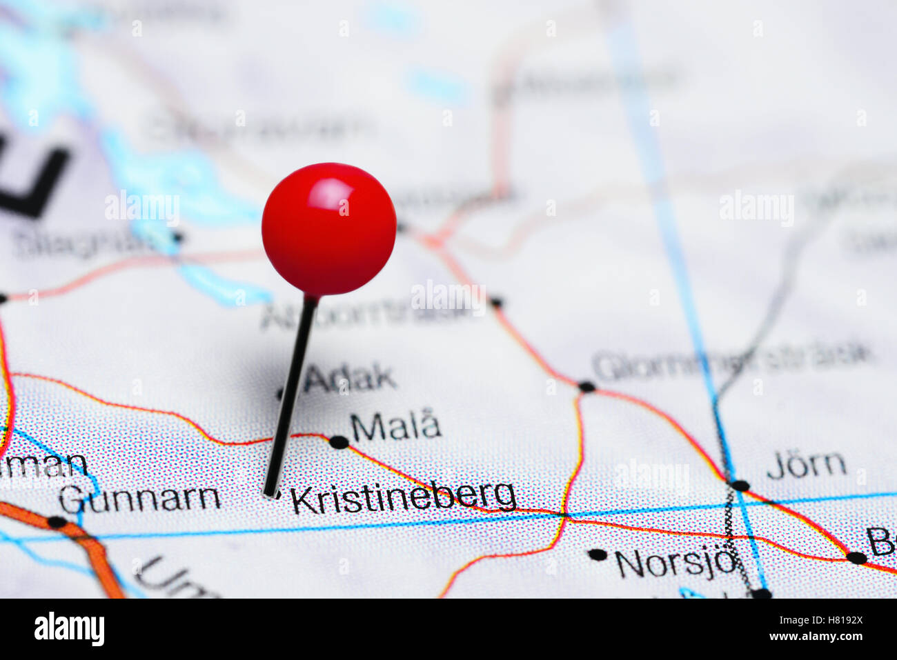 Kristineberg pinned on a map of Sweden Stock Photo