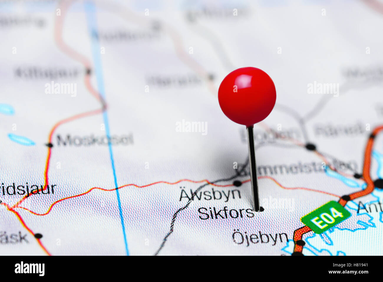 Sikfors pinned on a map of Sweden Stock Photo