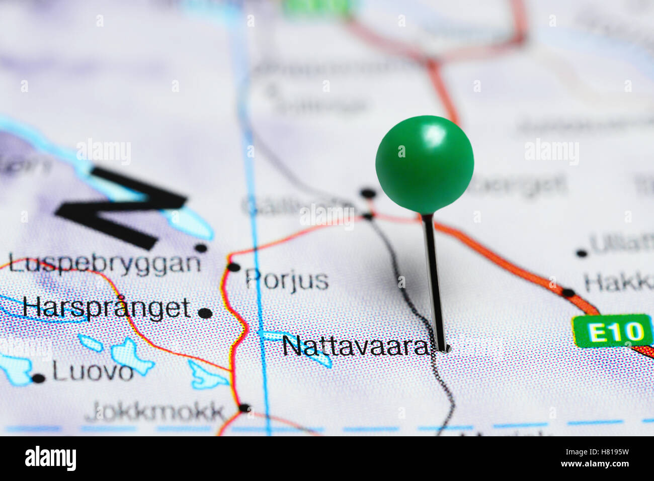 Nattavaara pinned on a map of Sweden Stock Photo