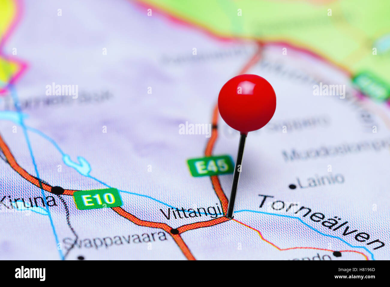 Vittangi pinned on a map of Sweden Stock Photo