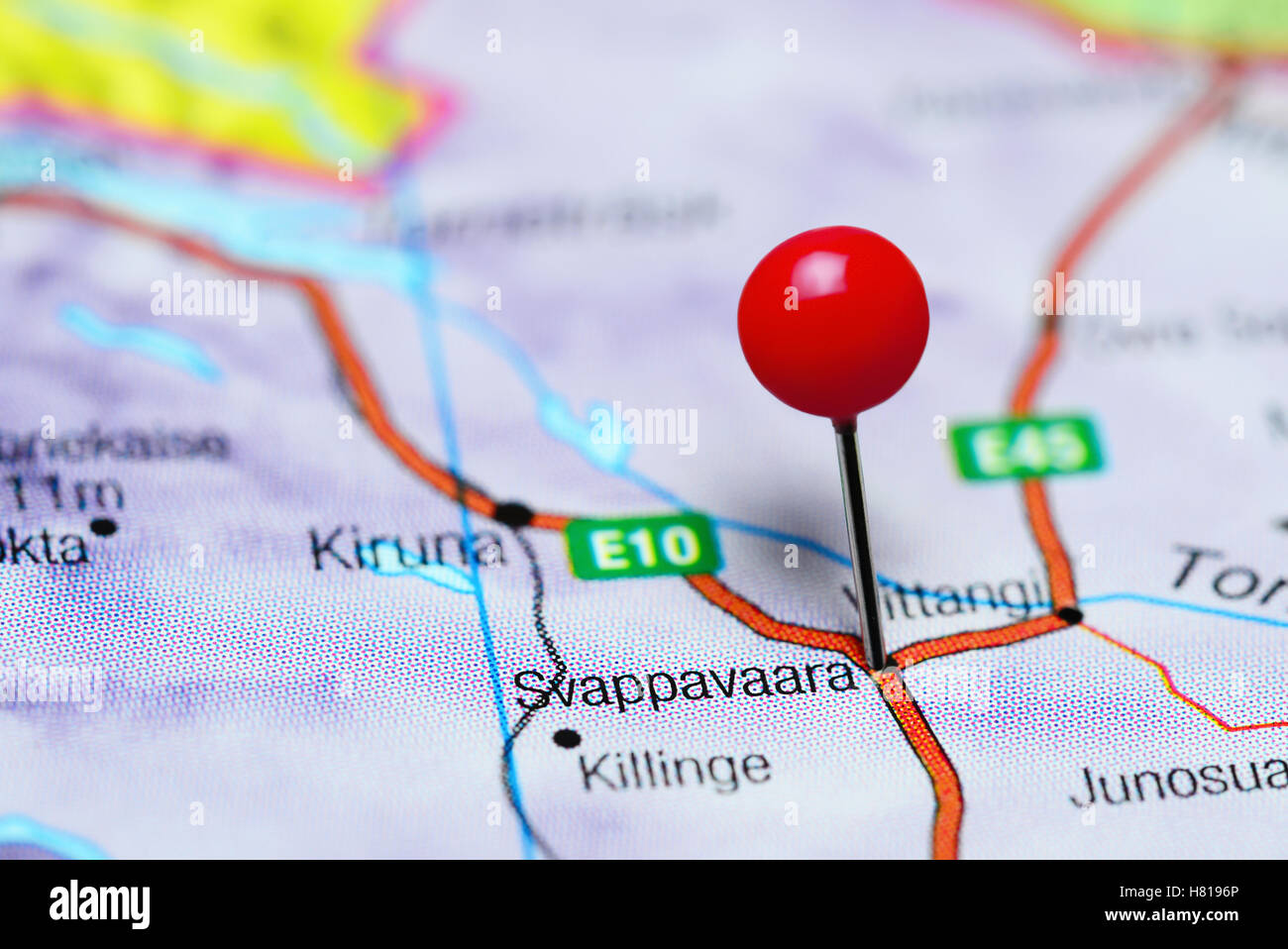 Svappavaara pinned on a map of Sweden Stock Photo