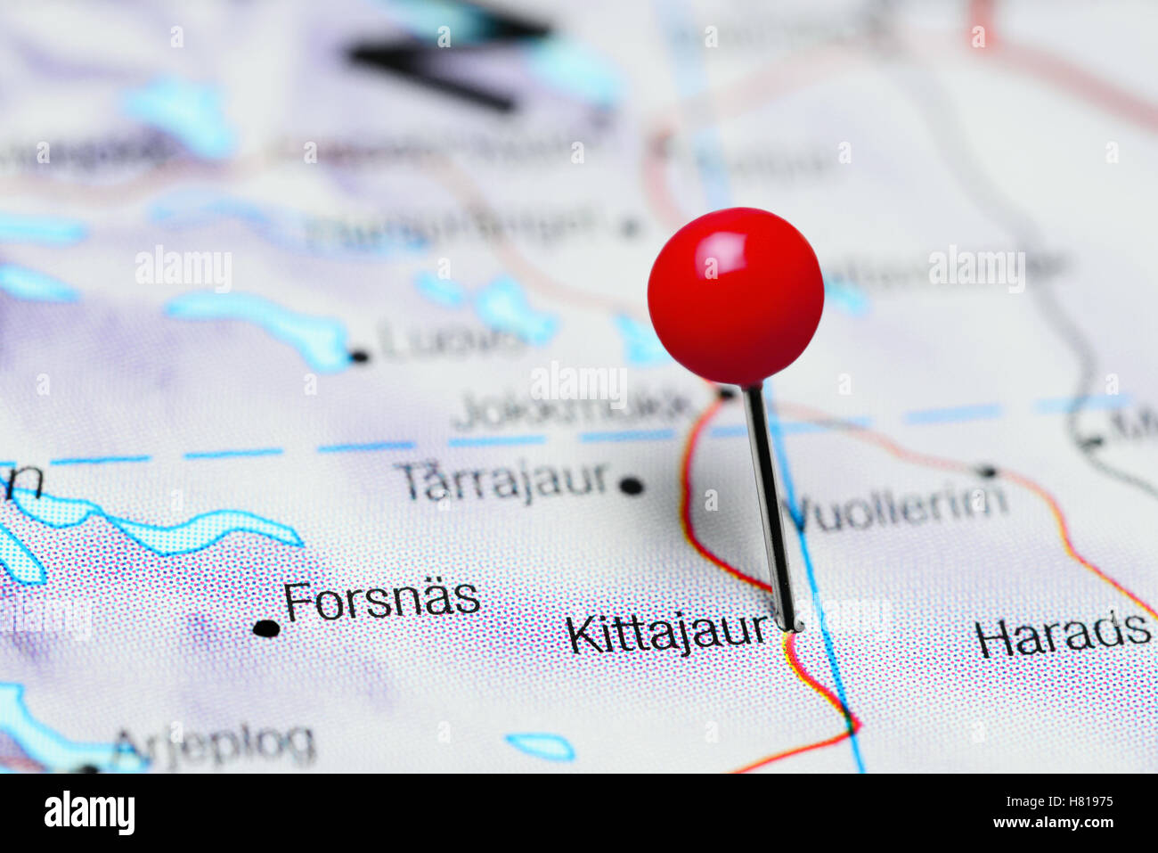 Kittajaur pinned on a map of Sweden Stock Photo