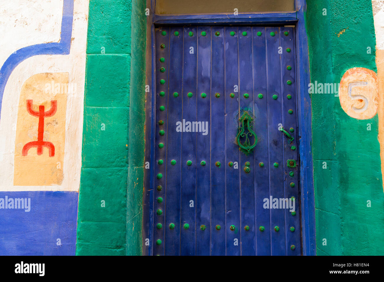 Morocco, Essaouira, painted door Stock Photo