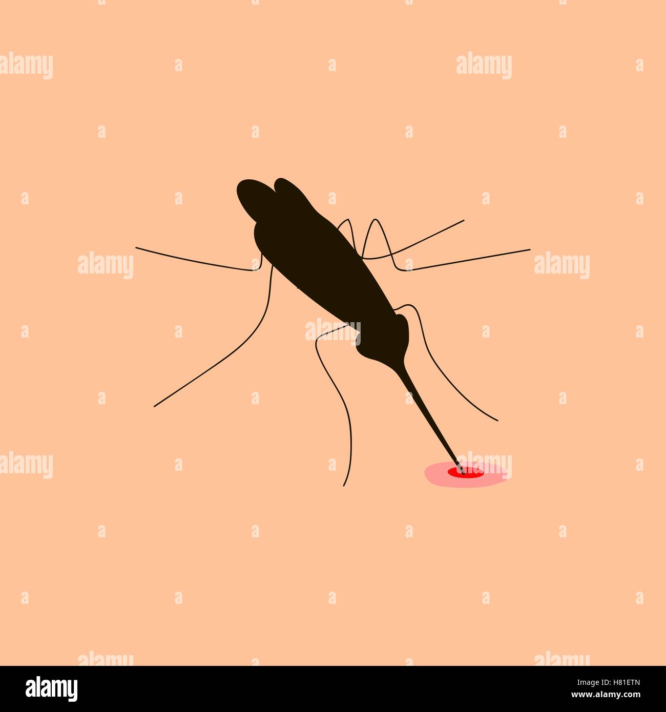 Black silhouette of mosquito. Bite. Vector illustration Stock Vector