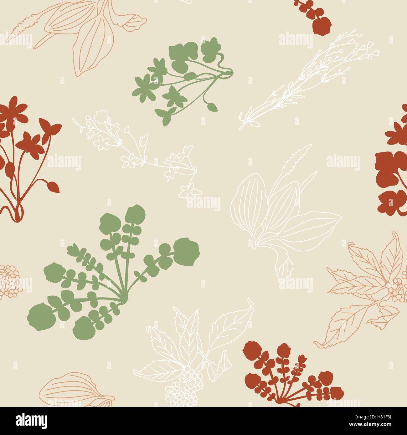 Vector seamless pattern with silhouettes of flowers and grass Stock ...