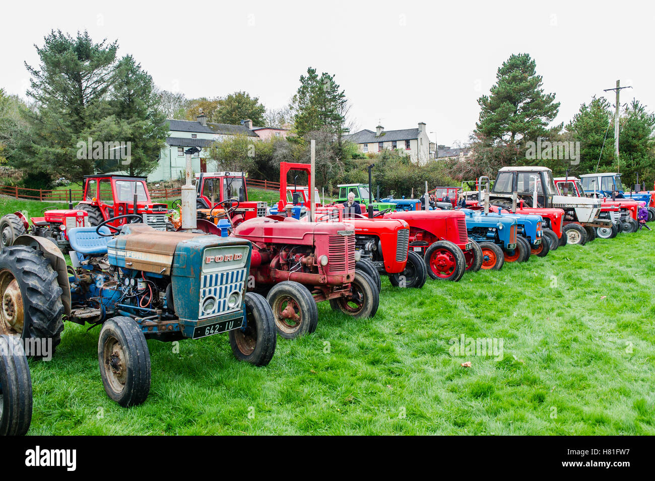 Vintage tractors on display at the Ballydehob Threshing event, Ballydehob, West Cork, Ireland with copy space. Stock Photo