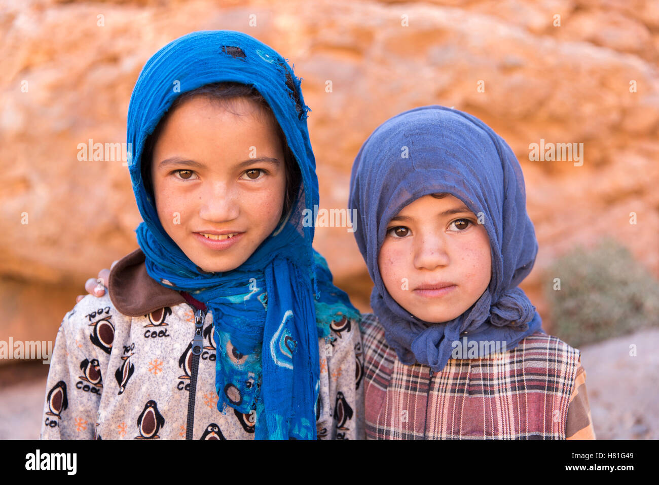 Morocco,Todra Gorge, portrait of two nomad children Stock Photo