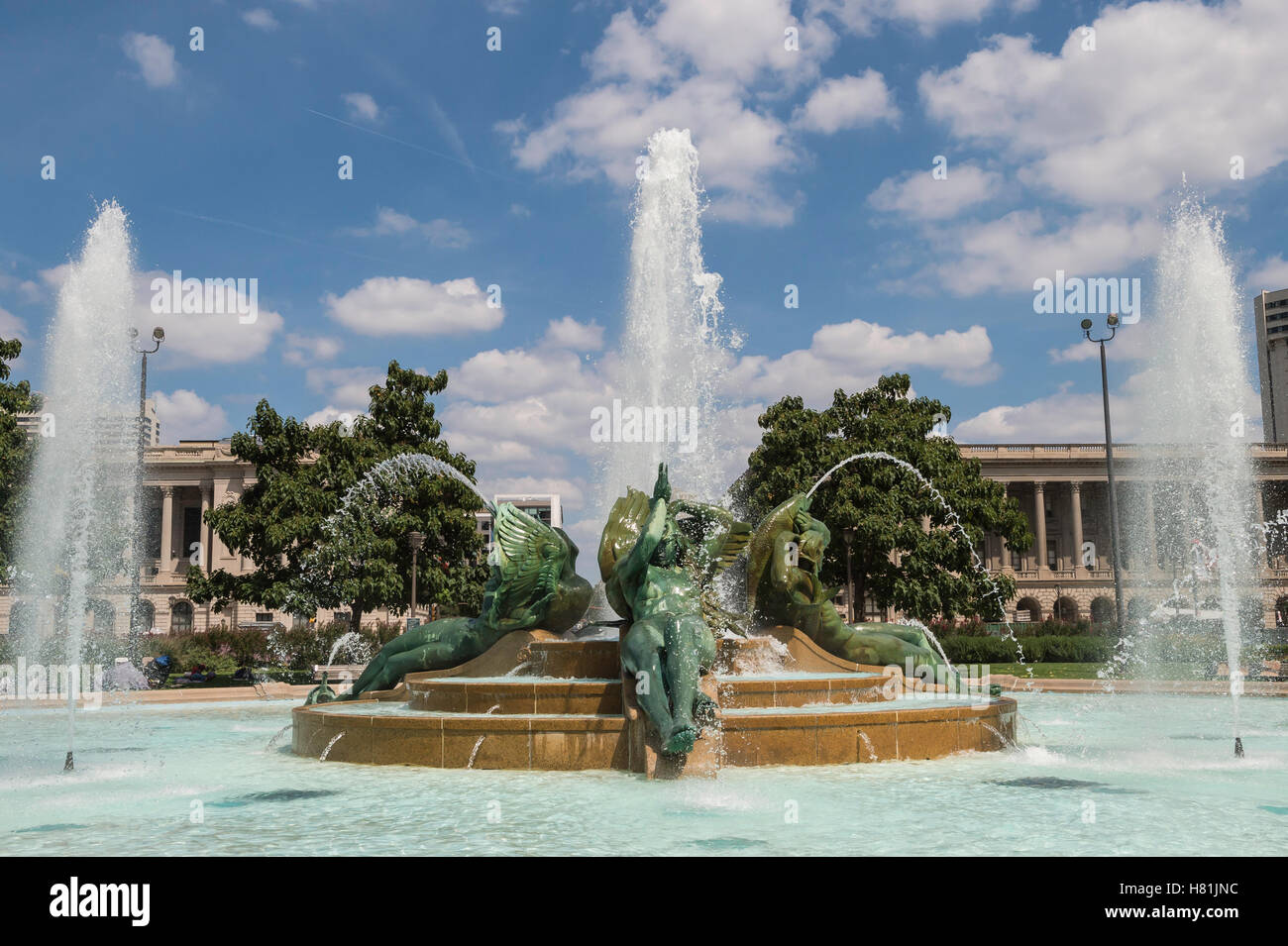 Swann Fountain with sculptures by Alexander Stirling Calder, Logan Circle, Philadelphia, Pennsylvania, USA Stock Photo