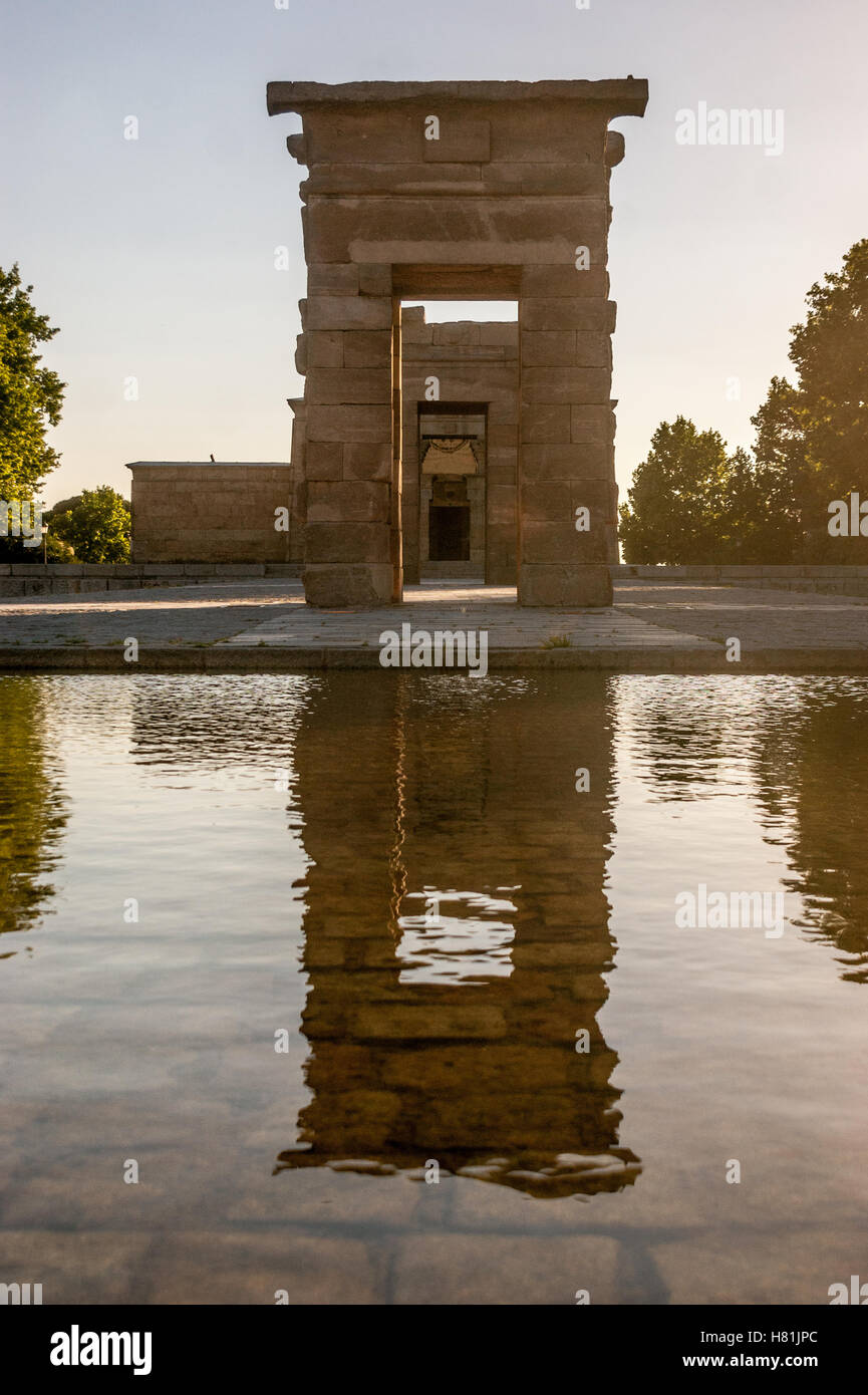 Sunset in the ruins of the Egyptian Temple of Deboh in Madrid, the capital of Spain Stock Photo