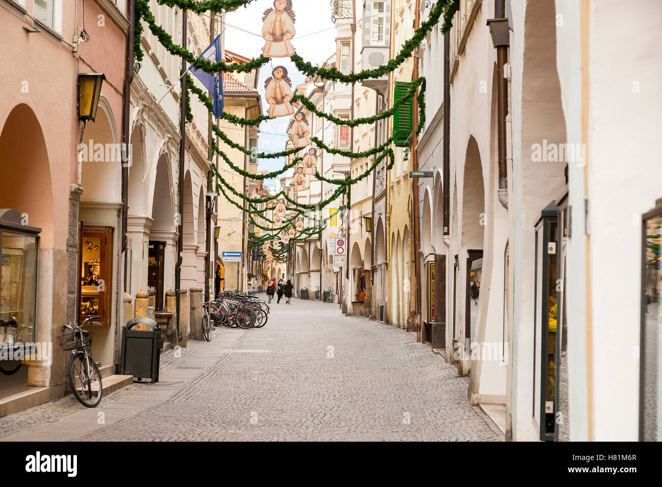 The centre of Bolzano during the Christmas holidays, Trentino Alto Adige Stock Photo